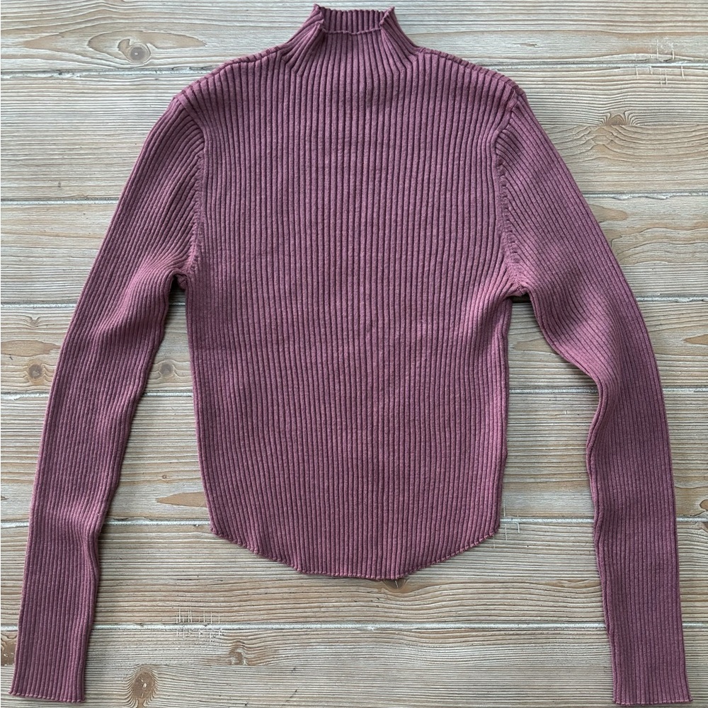 ribbed mock neck long sleeve top